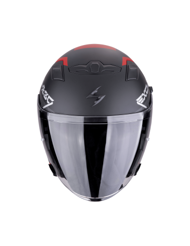 SCORPION EXO-230 BAND MATT BLACK/RED/SILVER ATVIRAS MOTO ŠALMAS