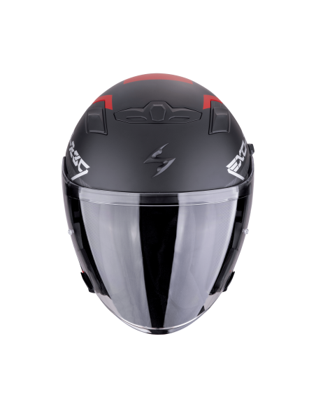 SCORPION EXO-230 BAND MATT BLACK/RED/SILVER ATVIRAS MOTO ŠALMAS