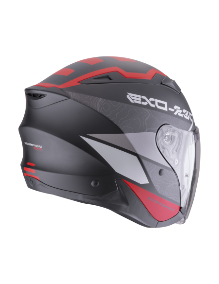 SCORPION EXO-230 BAND MATT BLACK/RED/SILVER ATVIRAS MOTO ŠALMAS