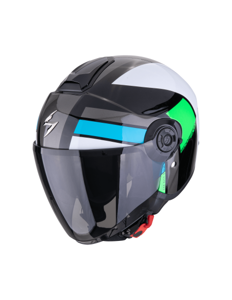 SCORPION EXO-CITY II BLUR BLACK/WHITE/GREEN ATVIRAS MOTO ŠALMAS