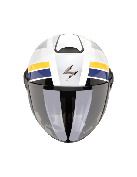 SCORPION EXO-CITY II BLUR WHITE/SILVER/YELLOW ATVIRAS MOTO ŠALMAS