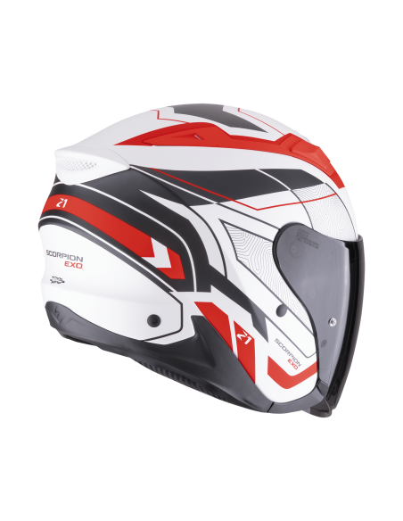 SCORPION EXO-Z1 VUE MATT WHITE/RED/BLACK ATVIRAS MOTO ŠALMAS