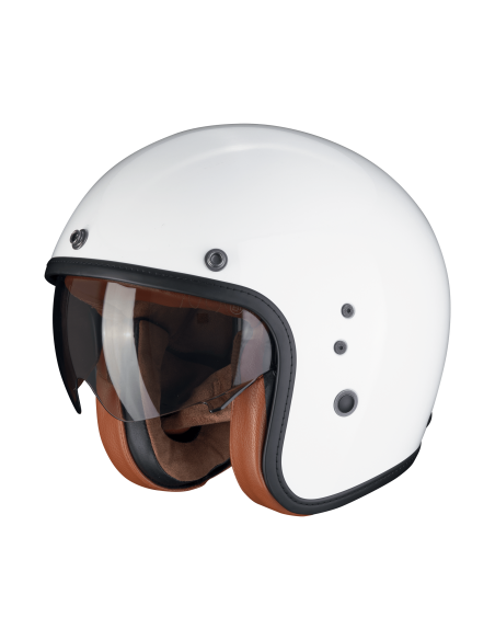 SCORPION BELFAST EVO LUXE WHITE ATVIRAS MOTO ŠALMAS