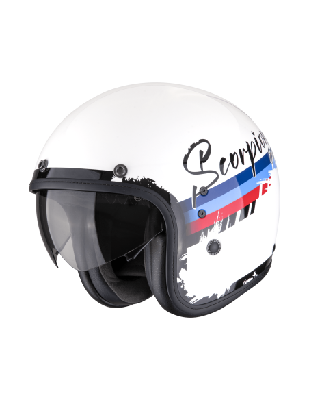 SCORPION BELFAST EVO ADONIS WHITE/RED/BLUE ATVIRAS MOTO ŠALMAS