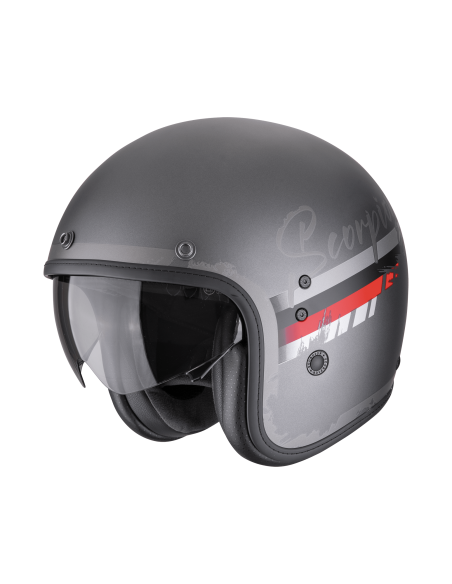 SCORPION BELFAST EVO ADONIS MATT SILVER/RED ATVIRAS MOTO ŠALMAS