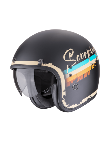 SCORPION BELFAST EVO ADONIS MATT BLACK/BEIGE OPEN MOTORCYCLE HELMET