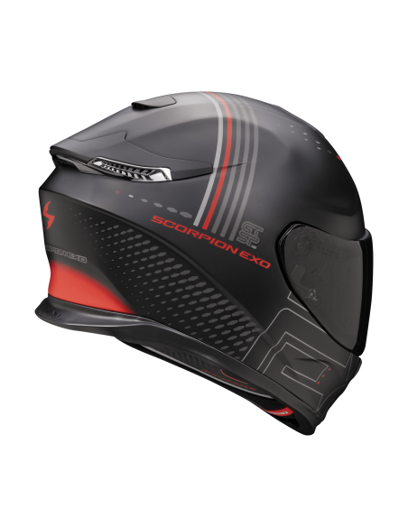 SCORPION EXO-GT SP AIR TECHLANE MATT BLACK/GREY/RED SPORTINIS/UŽDARAS MOTO ŠALMAS