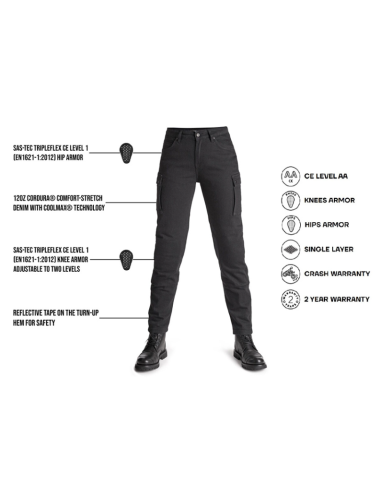 PANDO MOTO MILA CARGO BLACK WOMEN'S MOTO JEANS