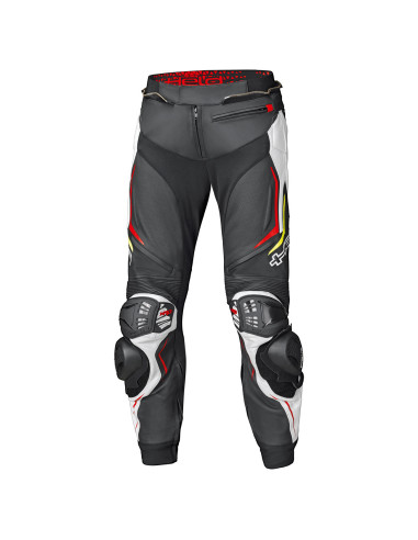HELD GRIND II BLACK/WHITE/RED LEATHER MOTO TROUSERS