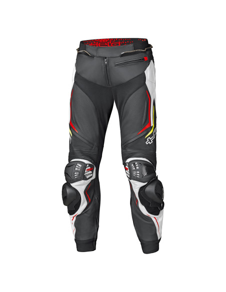 HELD GRIND II BLACK/WHITE/RED LEATHER MOTO TROUSERS