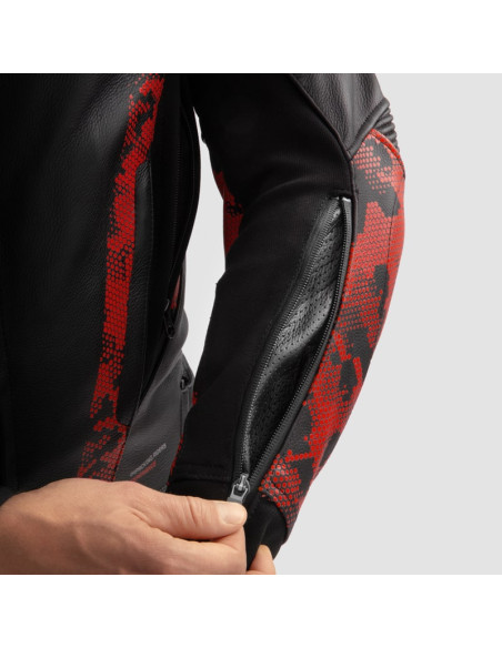 REBELHORN VELOCE CAMO RED LEATHER MOTO JACKET