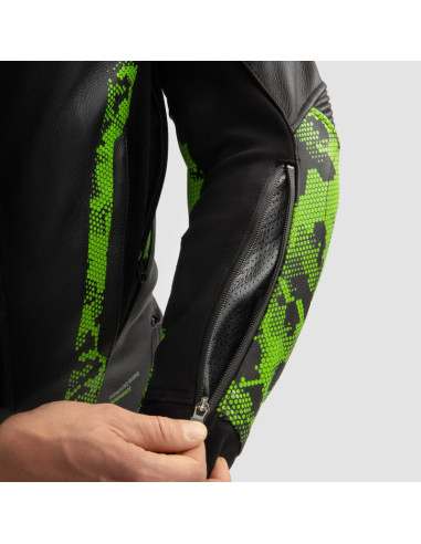 REBELHORN VELOCE CAMO GREEN LEATHER MOTO JACKET