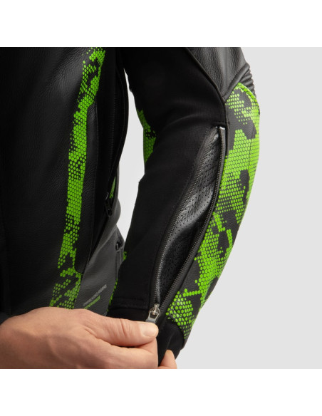 REBELHORN ЗЕЛЕНАЯ КОЖАНАЯ МОТОКУРТКА VELOCE CAMO