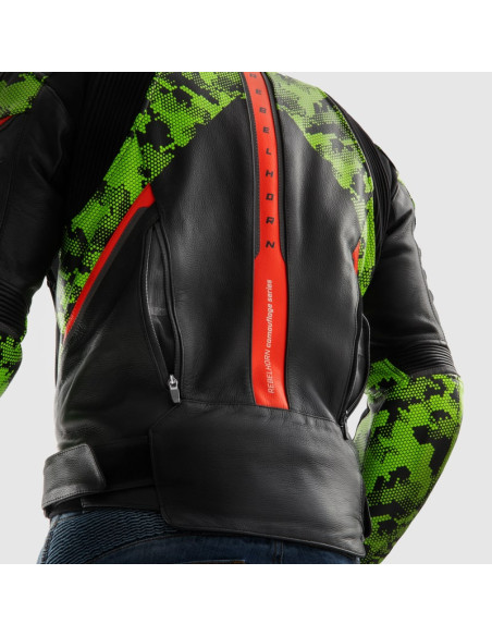 REBELHORN ЗЕЛЕНАЯ КОЖАНАЯ МОТОКУРТКА VELOCE CAMO