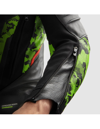 REBELHORN VELOCE CAMO GREEN LEATHER MOTO JACKET