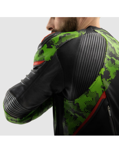 REBELHORN ЗЕЛЕНАЯ КОЖАНАЯ МОТОКУРТКА VELOCE CAMO
