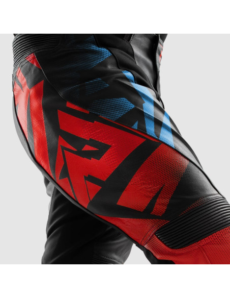 REBELHORN INFERNO BLUE/RED LEATHER MOTO TROUSERS