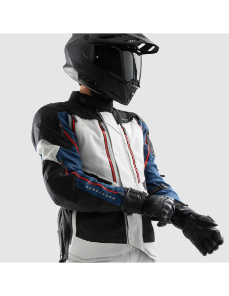 REBELHORN HARDY 3.0 GREY/RED/BLUE TEXTILE MOTO JACKET