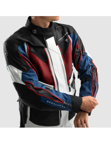 REBELHORN HARDY 3.0 GREY/RED/BLUE TEXTILE MOTO JACKET