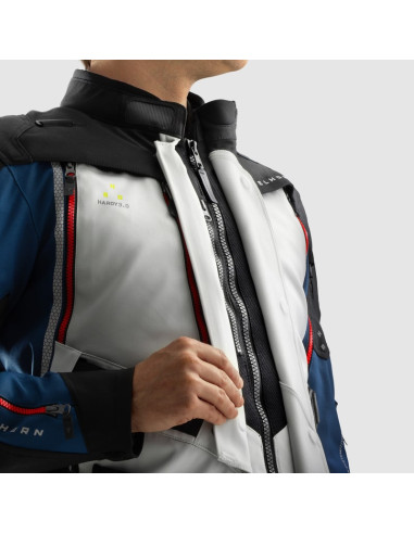 REBELHORN HARDY 3.0 GREY/RED/BLUE TEXTILE MOTO JACKET