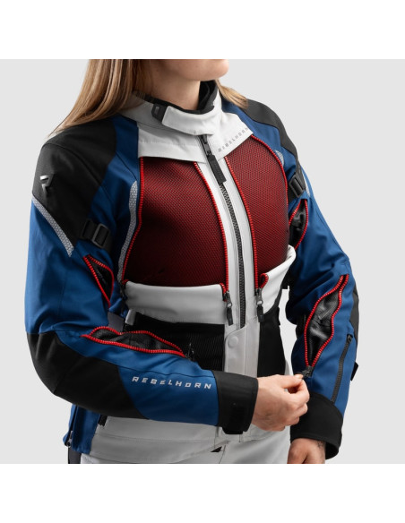 REBELHORN WOMEN'S HARDY 3.0 BLUE/GREY/RED TEXTILE MOTO JACKET