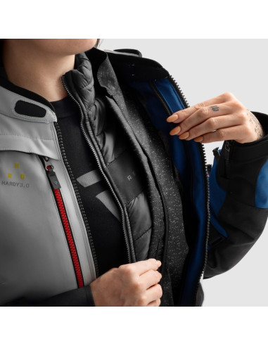 REBELHORN WOMEN'S HARDY 3.0 BLUE/GREY/RED TEXTILE MOTO JACKET