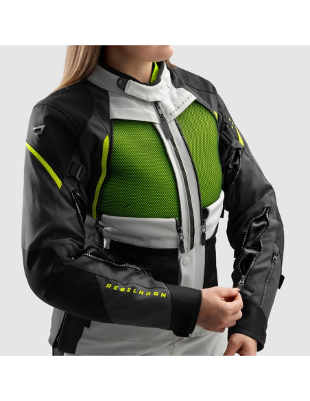 REBELHORN ЖЕНСКАЯ МОТОКУРТКА HARDY 3.0 GREY/FLUO TEXTILE