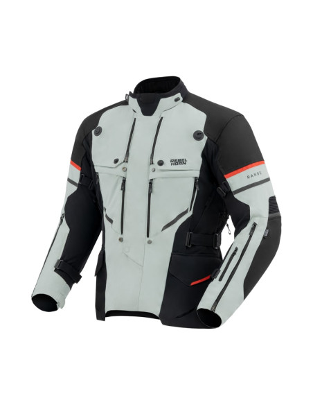 REBELHORN RANGE GREY/RED TEXTILE MOTO JACKET