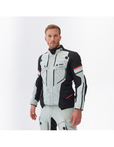 REBELHORN RANGE GREY/RED TEXTILE MOTO JACKET