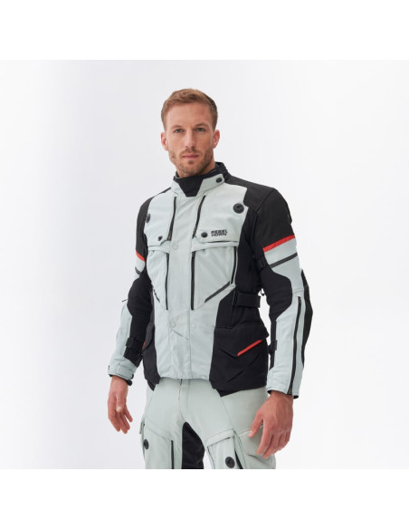 REBELHORN RANGE GREY/RED TEXTILE MOTO JACKET