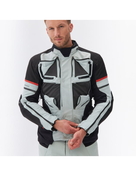 REBELHORN RANGE GREY/RED TEXTILE MOTO JACKET