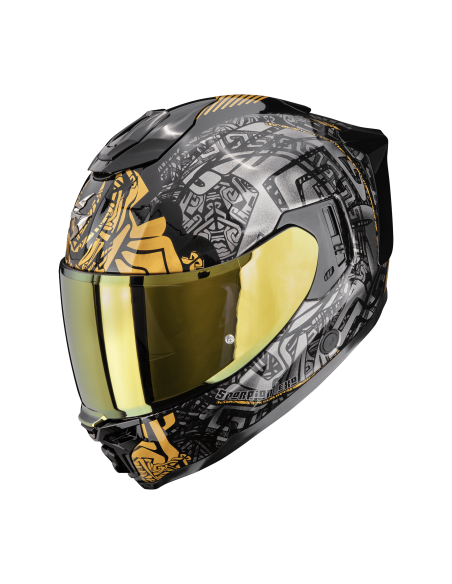 SCORPION EXO-1500 AIR APUS BLACK/GREY/GOLD SPORTINIS/UŽDARAS MOTO ŠALMAS