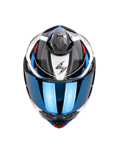 SCORPION EXO-1500 AIR SLEEK WHITE/RED/BLUE SPORTINIS/UŽDARAS MOTO ŠALMAS
