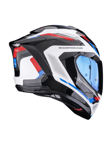 SCORPION EXO-1500 AIR SLEEK WHITE/RED/BLUE SPORTINIS/UŽDARAS MOTO ŠALMAS
