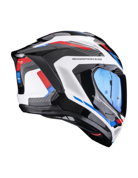 SCORPION EXO-1500 AIR SLEEK WHITE/RED/BLUE SPORTINIS/UŽDARAS MOTO ŠALMAS
