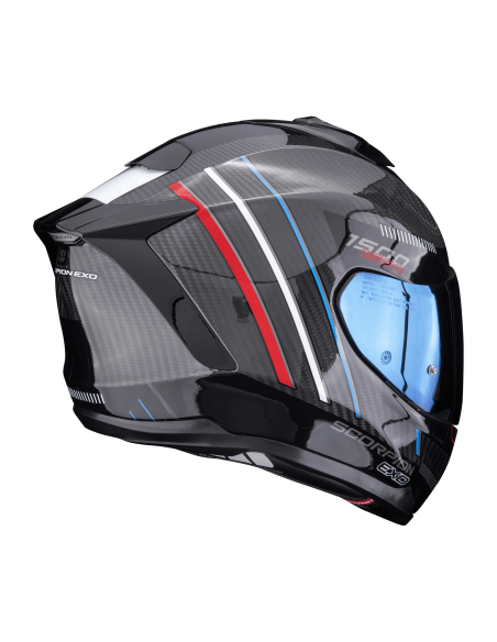 SCORPION EXO-1500 AIR CARBON ZITY BLACK/RED/BLUE SPORTINIS/UŽDARAS MOTO ŠALMAS