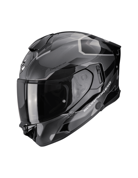 SCORPION EXO-530 EVO AIR CLIP SILVER/BLACK SPORTINIS/UŽDARAS MOTO ŠALMAS