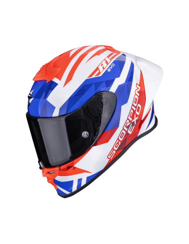 SCORPION EXO-R1 EVO II AIR VALERE WHITE/RED/BLUE SPORTINIS/UŽDARAS MOTO ŠALMAS
