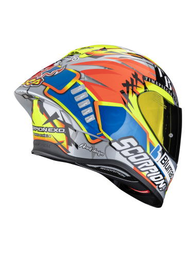 SCORPION СПОРТИВНЫЙ/МОТО ШЛЕМ EXO-R1 EVO II AIR ARON MISANO SILVER/YELLOW/BLUE