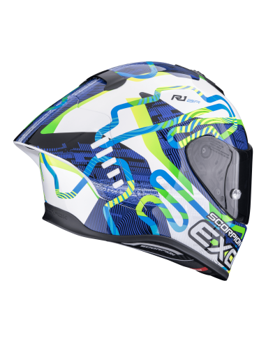 SCORPION СПОРТИВНЫЙ/ЗАКРЫТЫЙ ШЛЕМ EXO-R1 EVO II AIR CORNERING WHITE/BLUE/GREEN