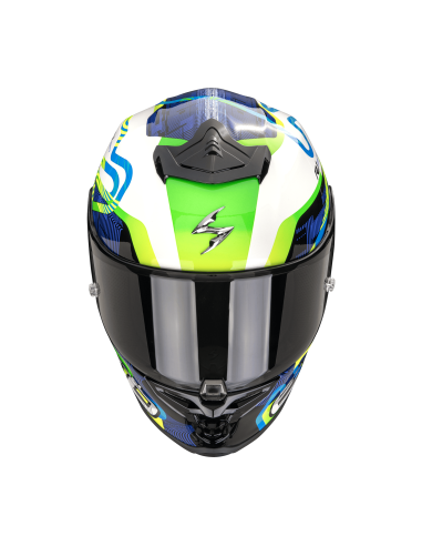SCORPION СПОРТИВНЫЙ/ЗАКРЫТЫЙ ШЛЕМ EXO-R1 EVO II AIR CORNERING WHITE/BLUE/GREEN