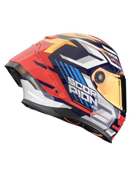 SCORPION EXO-RACE AIR KOBRA BLUE/YELLOW/RED SPORTINIS/UŽDARAS MOTO ŠALMAS