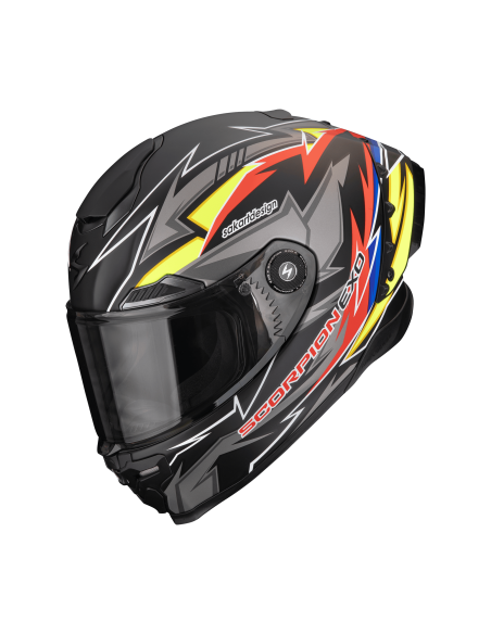 SCORPION EXO-RACE AIR MOVE ON BLACK/RED/YELLOW SPORTINIS/UŽDARAS MOTO ŠALMAS