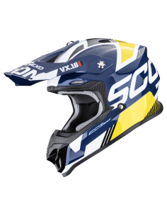 SCORPION VX-16 EVO AIR ANALOG WHITE/BLUE/YELLOW KROSINIS MOTO ŠALMAS