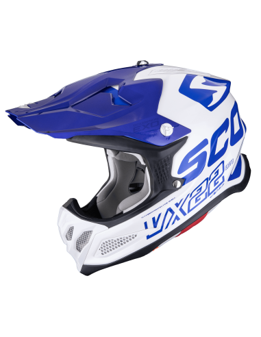 SCORPION VX-22 AIR UPDOWN WHITE/BLUE CROSS MOTO HELMET