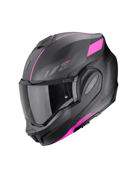 SCORPION EXO-TECH EVO SOCIUS BLACK/PINK FLIP-UP MOTO HELMET