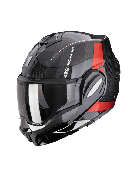 SCORPION EXO-TECH EVO CARBON CAD BLACK/RED FLIP-UP MOTO ŠALMAS
