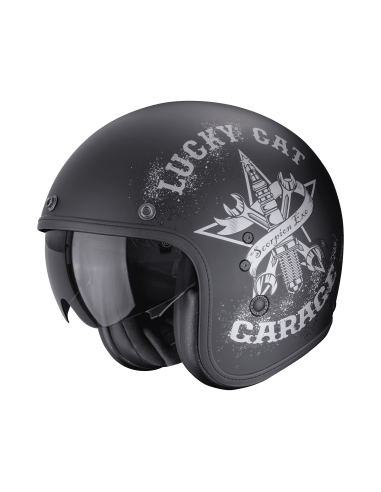SCORPION BELFAST EVO HANGAR BLACK/SILVER OPEN MOTORCYCLE HELMET