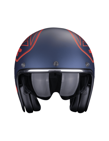 SCORPION BELFAST EVO DAWG BLUE/RED ATVIRAS MOTO ŠALMAS