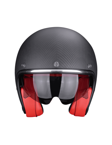 SCORPION BELFAST CARBON EVO MATT BLACK/RED ATVIRAS MOTO ŠALMAS